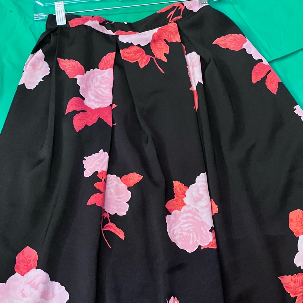 Luxury Silky Floral Black Pink Red Long Skirt